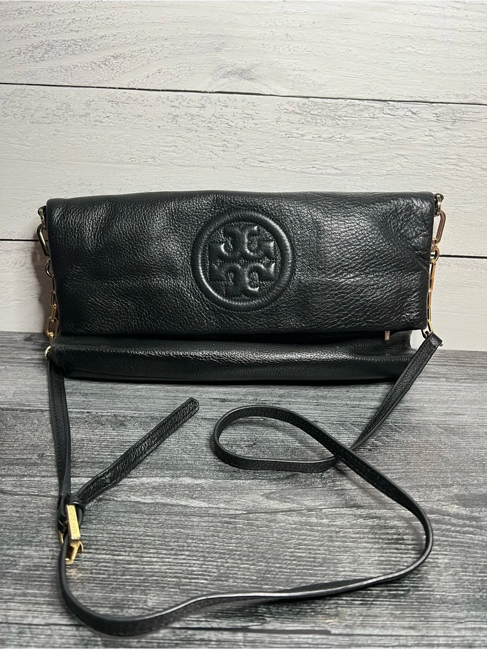 Tory Burch Black Leather Fold-Over Crossbody